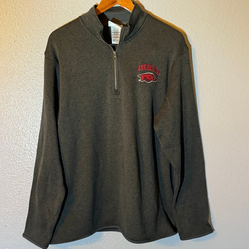 Mens Champion 1/4 Zip Pullover Lined Sweater Sz L Arkansas Razorbacks Logo Black